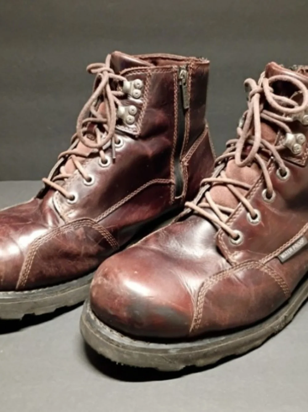 Harley-Davidson Brown Leather Lace-Up Work Boots with Side Zippers Size 13M